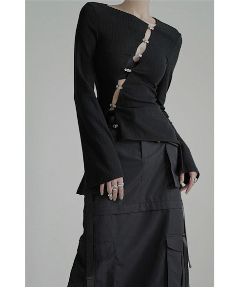 Asymmetric Cut-Out Hook Cardigan